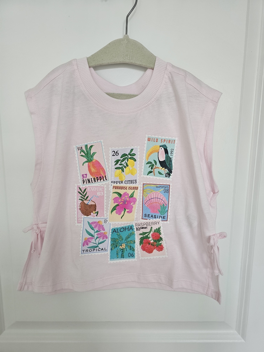 Zara Light Pink Tropical Stamp Tank Top with Side Ties